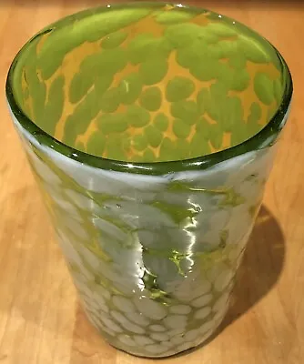 Murano Glass Flat Tumbler Light Green & White Hand Blown Art Glass Pontil • $26