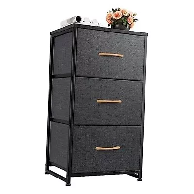  Nightstand Dresser With 3 Drawers Bedside Table Chest Of 3-Drawer Dark Grey • $64.08