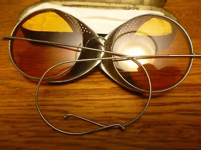 Antique Willson Steampunk Amber Safety Glasses Goggles Side Shields #F5 • $100
