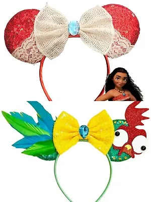 Handmade Moana And Hei Hei Inspired Green Mickey Minnie Mouse Ears/princess Ears • $20.99