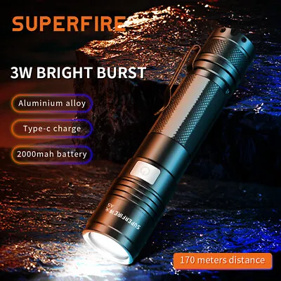 SUPERFIRE Mini Super Bright Flashlight USB Rechargeable 5 Modes Camping Lamp • $12.98