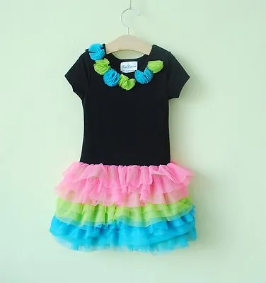 Rare Edition Girls Black Top & Rainbow Rara Tutu Dress Size 5 6 6X ''frozen'' • $26.99