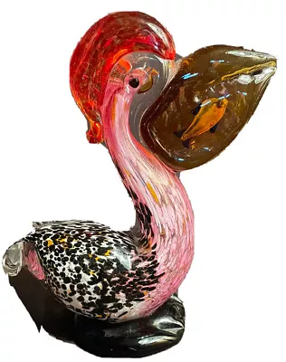 7” Solid Glass Murano Style Pelican Or Stork ? Eating Fish Ocean Sea Bird Dusty • $40