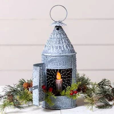 Baker's Lantern In Distressed Weathered Tin - 13 Inch Tall • $38