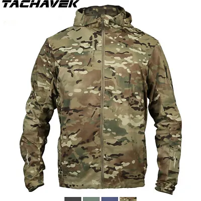 $38.99 • Buy Windbreaker Men's Tactical Jacket Army Combat Summer Breathable Hooded Camo Coat