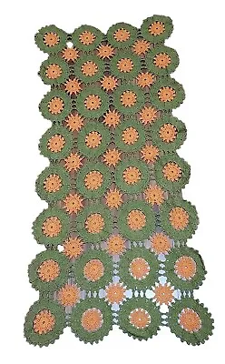 Vintage Hand Crocheted Orange/green Flower Table/dresser Top Runner 21×43 Inches • $12.75