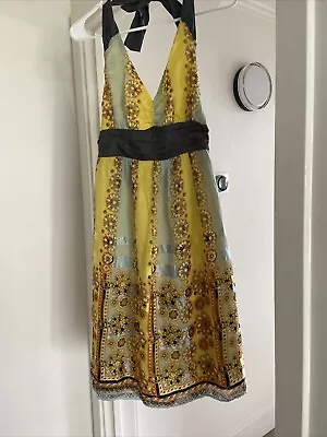 Moulinette Soeurs Anthropologie Silk Halter Floral Midi Sun Dress Lined Size 4 • $19.99