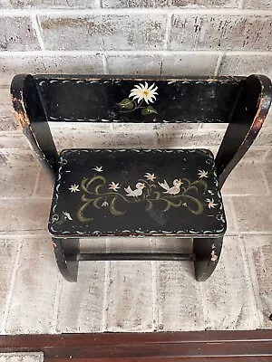 Vintage Children's 2-In-1 Wooden Chair & Step Stool Hand Painted • $29.99