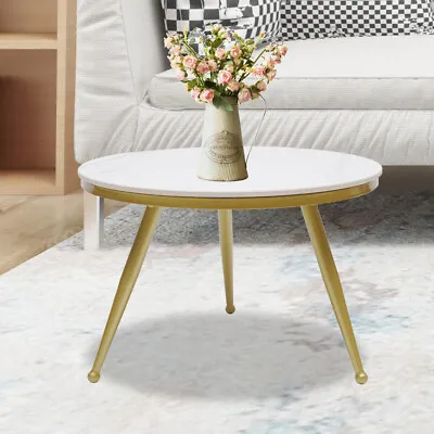 60cm Round White Marble Table Simple Coffee Tea Table 3 Gold Metal Legs NEW • $111.16