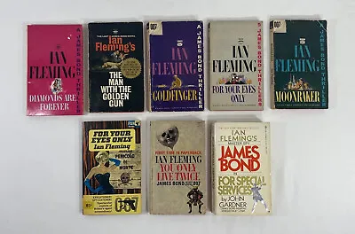 Lot Of 8 VTG PB James Bond 007-IAN FLEMING *Goldfinger*Diamonds..*Moonraker*+++ • $49.95