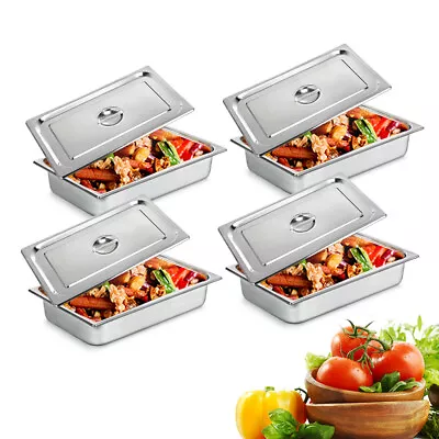 4x4  Deep Full Size Steam Table Pans With Lids Hotel Buffet Food Stainless Steel • $51.30