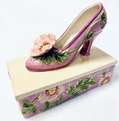 VTG Fitz And Floyd Floral Ceramic 3D Slipper High Heel Shoe Trinket Box Pink • $14.85