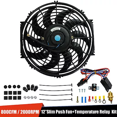 12 Electric Radiator Fan High 800 Cfm Thermostat Wiring Switch Relay Kit Black • $44.99