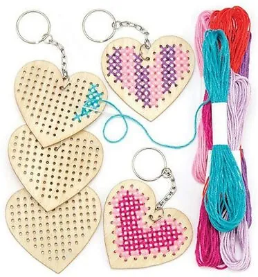 £3.99 • Buy Heart Cross Stitch Keyring Kits Kids Craft Beginner Sewing Activity Gift Fun