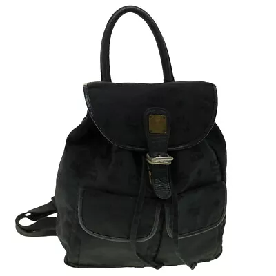 MCM Vicetos Logogram Backpack Nylon Black Auth 30280 • £79.06