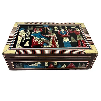 Vintage Egyptian Mosaic Wood Inlay Abalone Hinged Jewelry Trinket Box Marquetry • $28.95