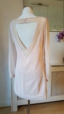 Max C London Shabby Chic Vintage Pearl Sheer Peach Nude Cut Back Dress Size 10 • £17.50