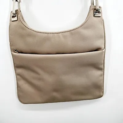 Linea Pelle Womens Hobo Handbag Purse Beige Canvas Snap Shoulder Strap • $44.99