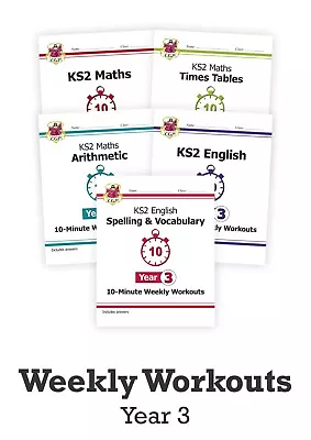 CGP Year 3 Maths & English - 10-Minute Weekly Workouts 5-book Bundle Ages 7-8 • £26.99