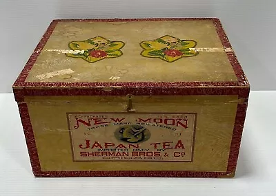 Vintage New Moon Japan Tea Wood Box With Tin Liner Sherman Bros & Co Chicago • $121.50