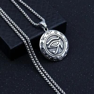 Men Egyptian Pharaoh Eye Of Horus Ra Pendant Necklace Stainless Steel Collar • £9.64