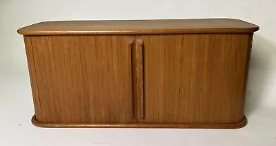Vintage MCM Teak-Tech Danish Style Wood Sliding Door Hanging Shelf Organizer • £144.56