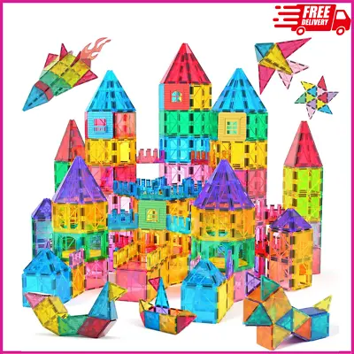 3D Set Magna Tiles Clear Colors Magnetic Building Toy Magnet Blocks Kids 60 Pcs • $26.80