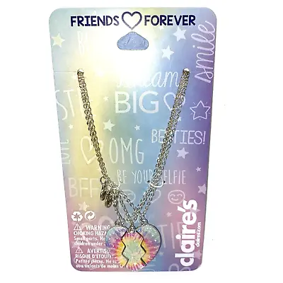 Claire's 3 Piece Silver Colour Best Friend Necklaces Rainbow Tie Dye Heart • $6.21