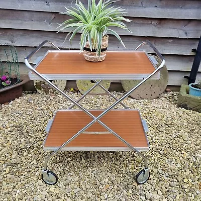 Vintage Retro Folding Chrome Metal 2 Tier Hostess Serving Tea Drinks Gin Trolley • £59.99