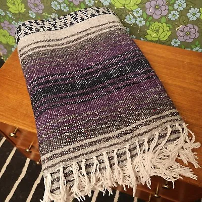 £19.99 • Buy Purple Grey Mexican Woven Stripy Falsa Yoga Beach/Picnic Blanket / Throw