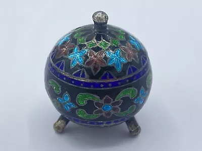 £135 • Buy Antique Silver Tested & Floral Enamel Cloisonné Witches Trinket Cauldron 