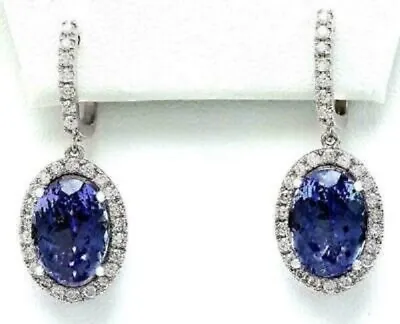 4CT Lab Created Sapphire & Diamond Halo Drop Dangle Earrings 14K White Gold Over • $50.40