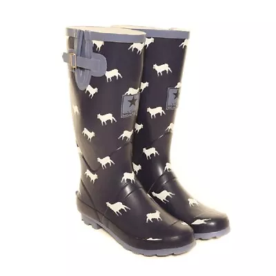 £27.99 • Buy Ladies Wellies Wellington Boots Blue Sheep Navy Waterproof Wide Calf Rain Boot