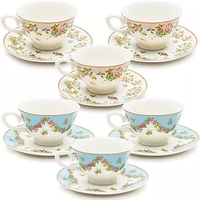 Set Of 6 Vintage Floral Tea Cups And Saucers For Tea Party Supplies • $40.49