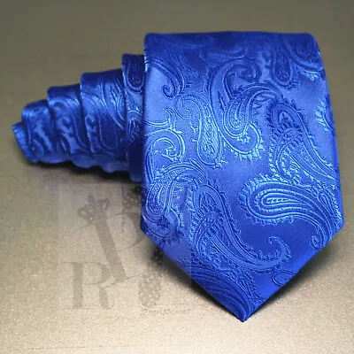 20-MM Brand New Paisley Self Tie Necktie Men Neck Tie Formal Wedding Royal Blues • $8.20