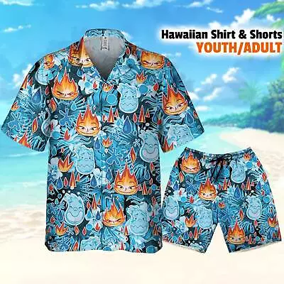 Disney Pixar Seamless Elemental Ember And Wade Tropical Hawaii Shirt Aloha Short • $32.99