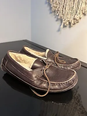 UGG Mens Byron Slippers Chocolate Size 9 Leather With Cushion  Inside • $35