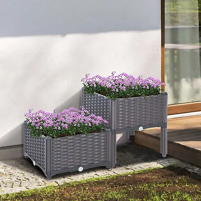 Outsunny 2 Piece PP Raised Outdoor Garden Bed Planter Box Brown Or Grey  • £38.95