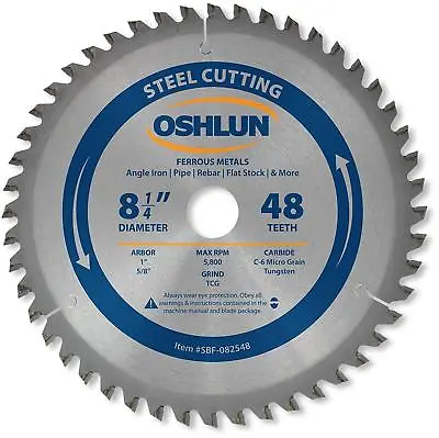Oshlun SBF-082548 8-1/4-Inch 48 Tooth TCG Saw Blade Fits 1-Inch & 5/8-Inch Arbor • $34.99