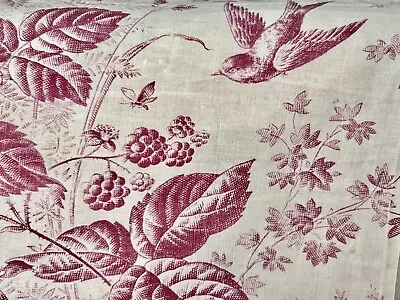 Antique 19th C French Toile Bird Floral Fabric Faded • $42