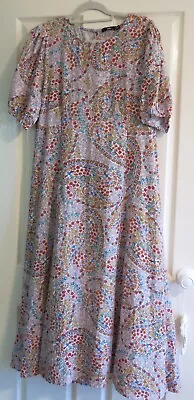 Sportsgirl Short Sleeve Linen Maxi Dress Floral Print Soft Colours Size 18 • $39.99