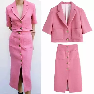 £56.94 • Buy Women Textured Short Coat Skirt Set 2021 Summer Short Sleeve Tops And Skirt