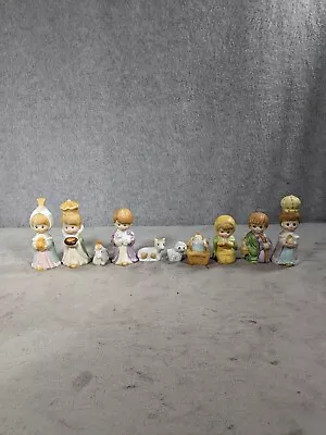 Vintage Kids Nativity Set 10 Piece Hand Painted Ceramic Child Like Set • $24.98