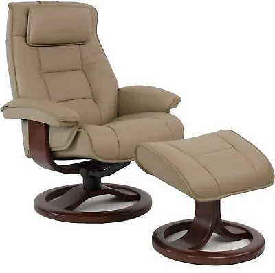 Fjords Mustang Large Recliner Comfort Chair Stone Leather Espresso Wood Stain • $1705.50
