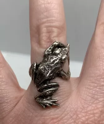 Vintage Sterling Silver Textured Large Frog Ring Size 6.5 Signed • $62.39