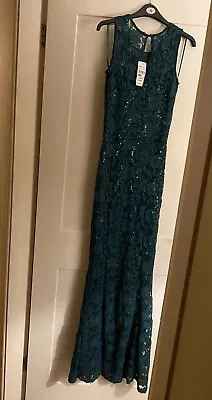 £35 • Buy Women’s Quiz Emerald Green Lace Sequin Detail Fish Tail Floor Length Dress Size8