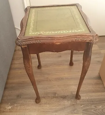 Retro Vintage Nested Mahogany Table (Side Green Leather Glass Antique) • £10