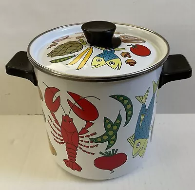 Vintage San Ignacio Enamel Pot With Vegetable/Lobster/Fish Designs-Please Read* • $24