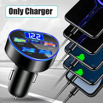 Car Parts 5 Ports USB Type C Fast Charging Phone Charger Digital Display Adapter • $13.78