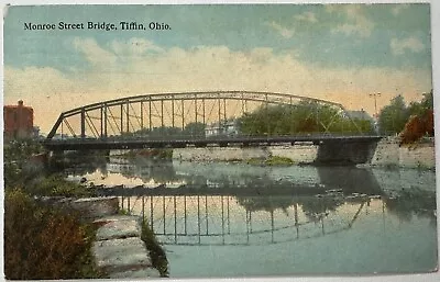 Monroe Street Bridge Reflection In River Tiffin Ohio Postcard • $5
